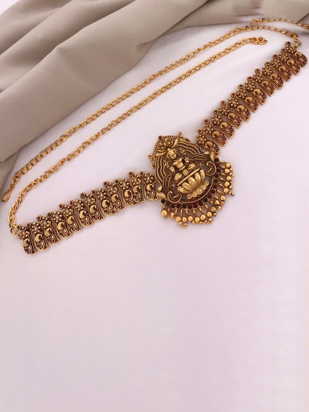 

GRIIHAM Gold-Plated CZ-Studded Laxmi Waist Chain, Pink