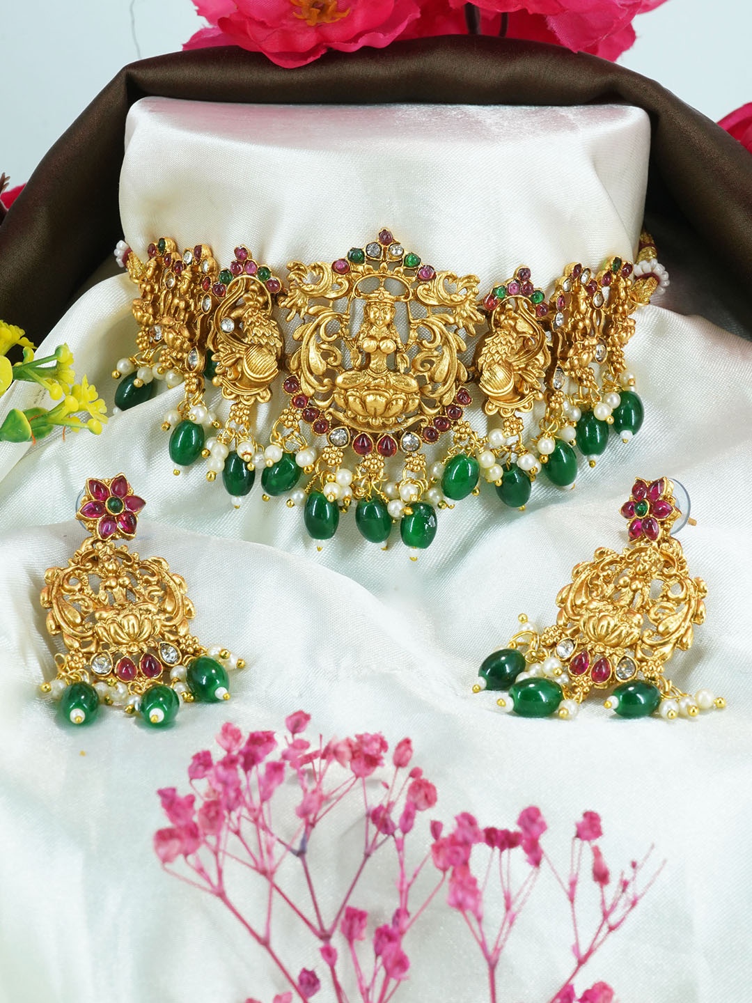 

GRIIHAM Gold-Plated AD-Studded & Beaded Jewellery Set