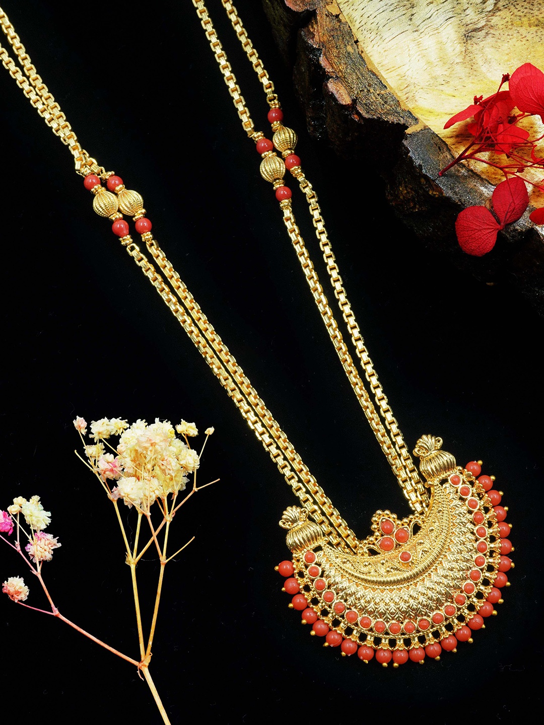 

GRIIHAM Gold-Plated Beaded Long Necklace, Orange
