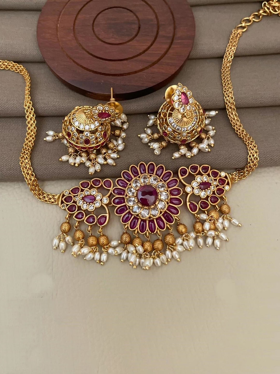 

GRIIHAM Gold-Plated Cubic Zirconia-Studded Jewellery Set, Pink