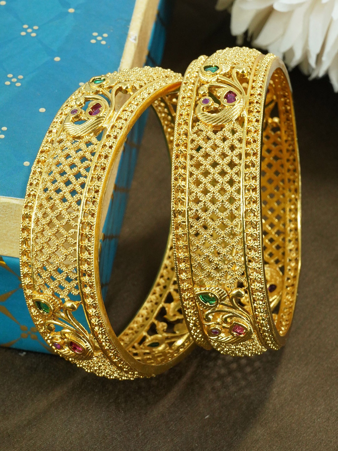 

GRIIHAM Set Of 2 Gold-Plated American Diamond Studded Bangles, Green