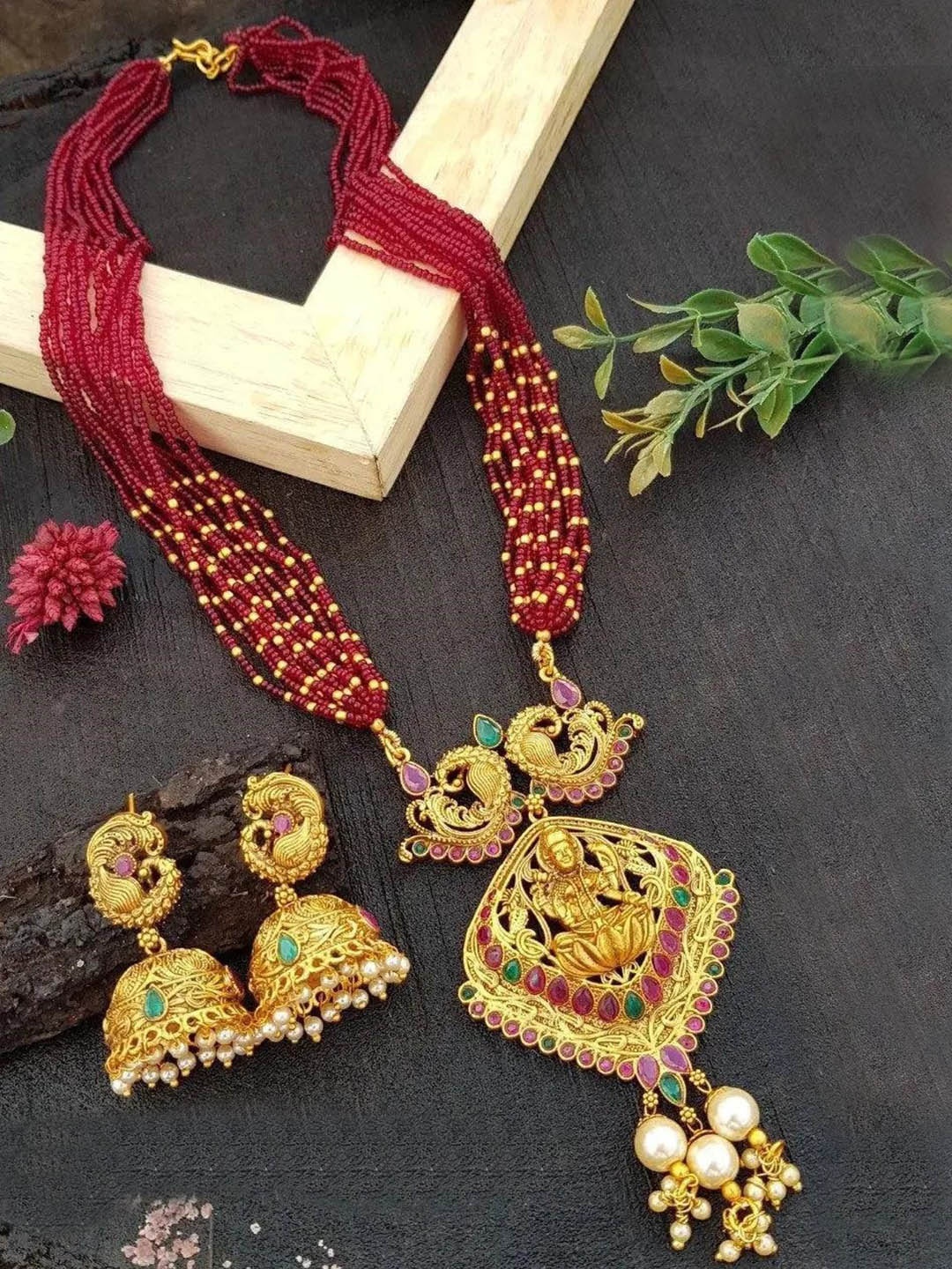 

GRIIHAM Gold-Plated AD-Studded & Pearl Beaded Jewellery Set