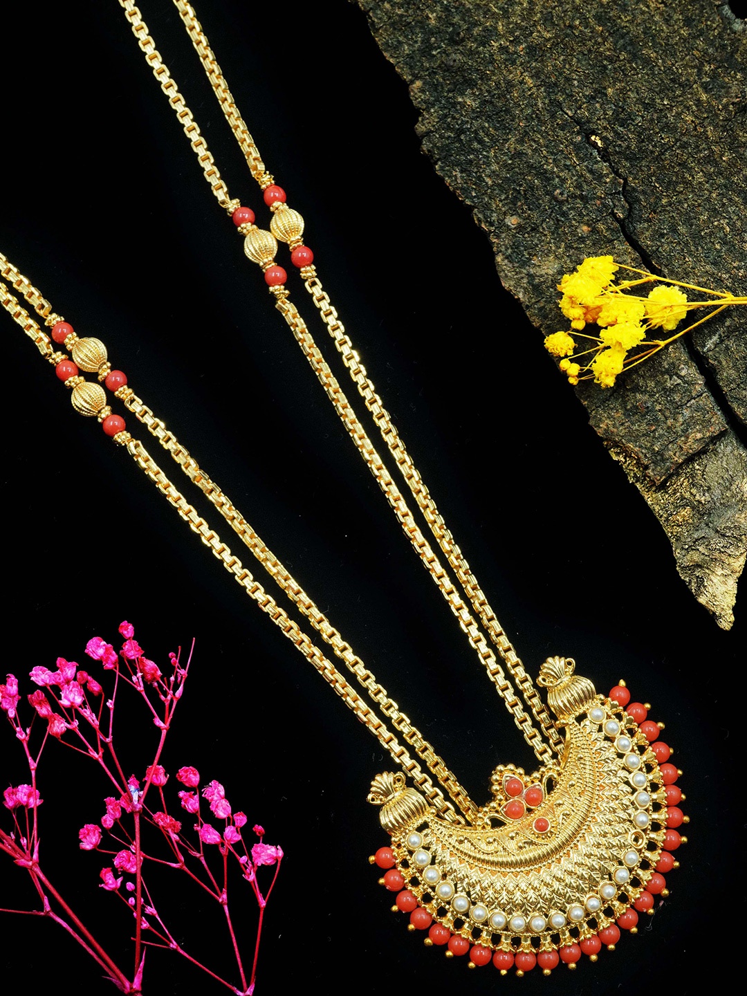 

GRIIHAM Gold-Plated Beaded Long Necklace, Orange