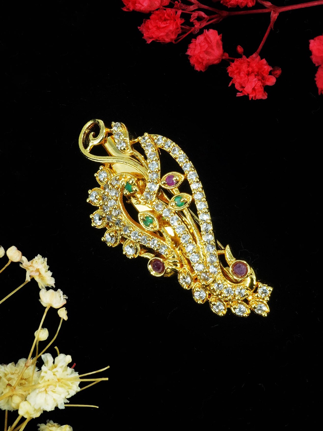 

GRIIHAM Set Of 2 Gold-Plated CZ Studded Saree Pins, White