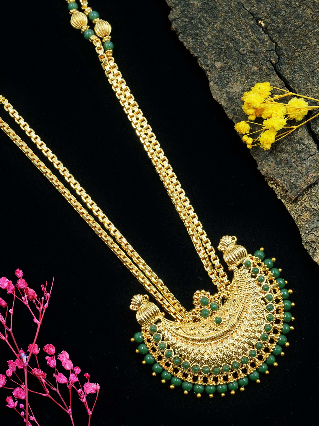 

GRIIHAM Gold-Plated Beaded Long Necklace, Green