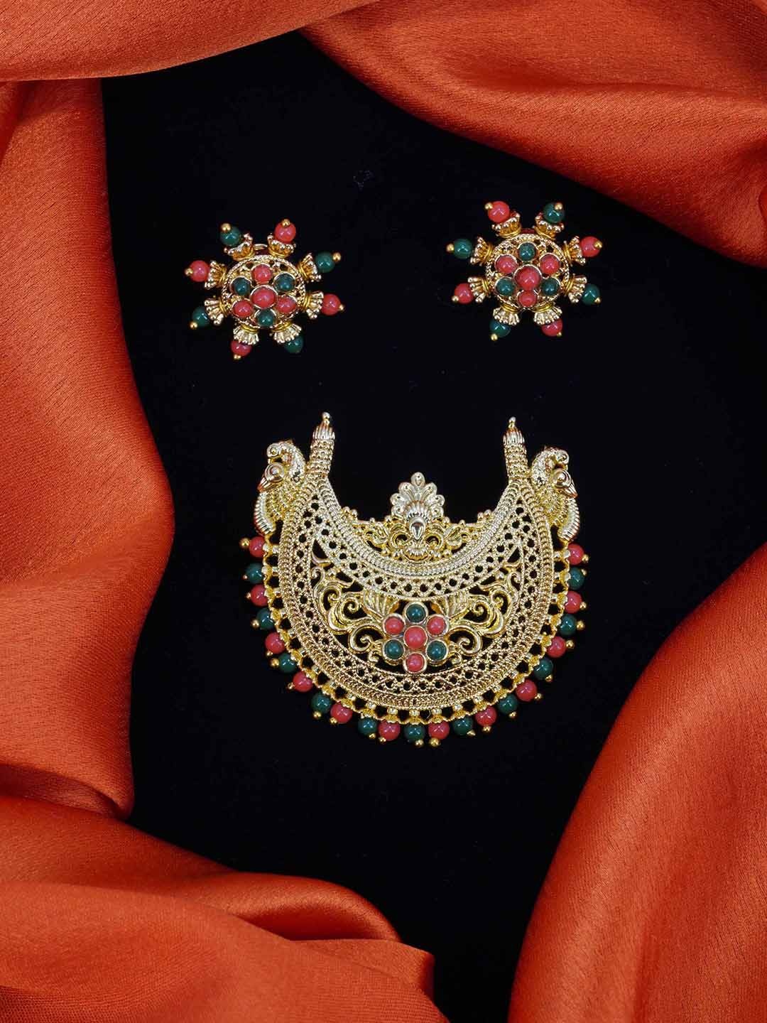 

GRIIHAM Gold-Plated AD-Studded Jewellery Set, Red
