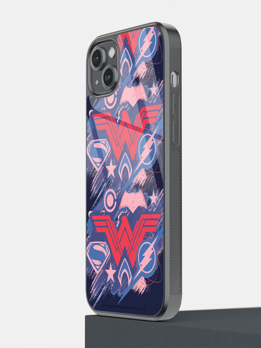 

macmerise JL Scribbled Logo Design Printed iPhone 14 Plus Glass Back Case, Blue