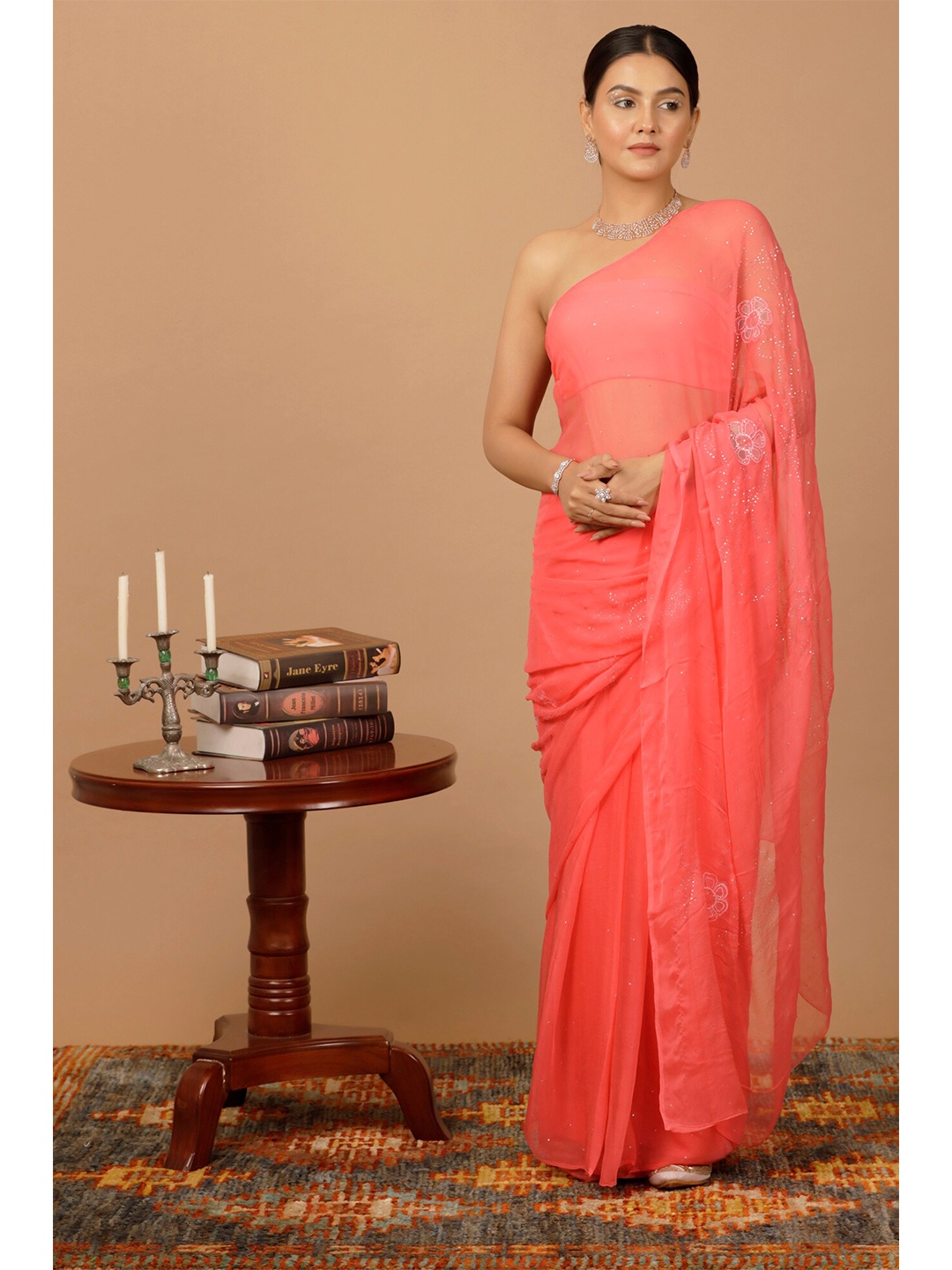 

Geroo Jaipur Floral Printed Pure Chiffon Saree, Pink