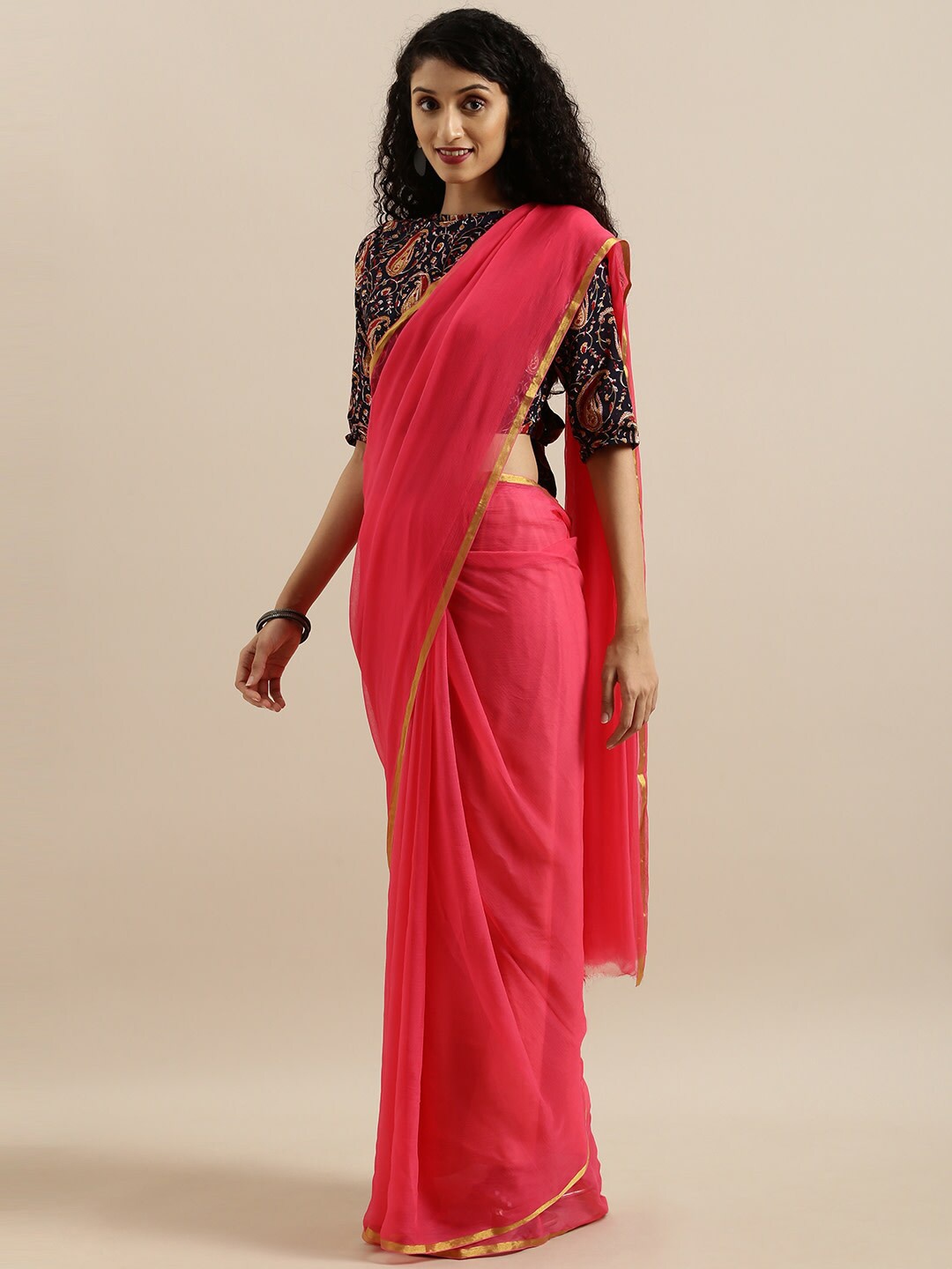 

Geroo Jaipur Zari Pure Chiffon Saree, Pink