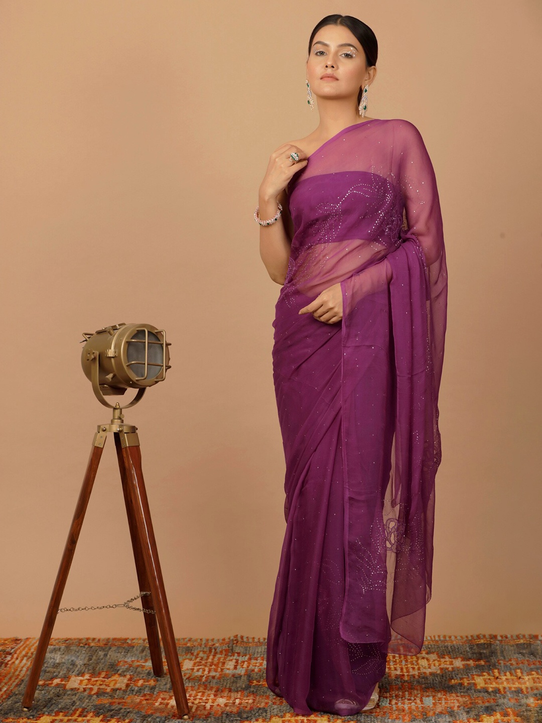 

Geroo Jaipur Mukaish Work Pure Chiffon Saree, Purple