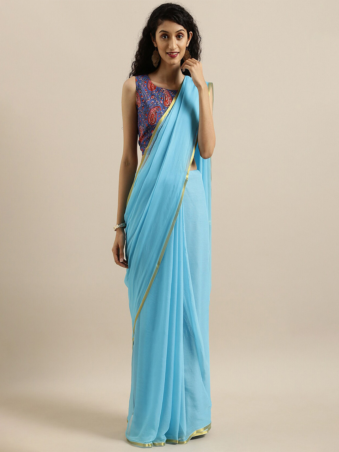 

Geroo Jaipur Zari Pure Chiffon Saree, Blue