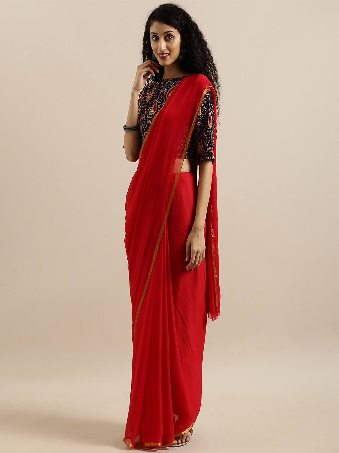 

Geroo Jaipur Zari Pure Chiffon Saree, Red