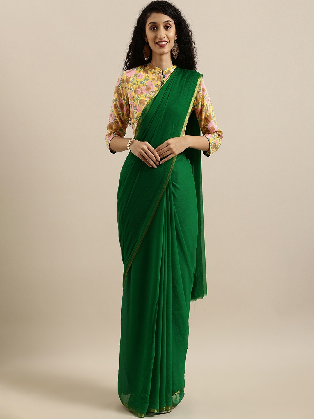 

Geroo Jaipur Zari Pure Chiffon Saree, Green