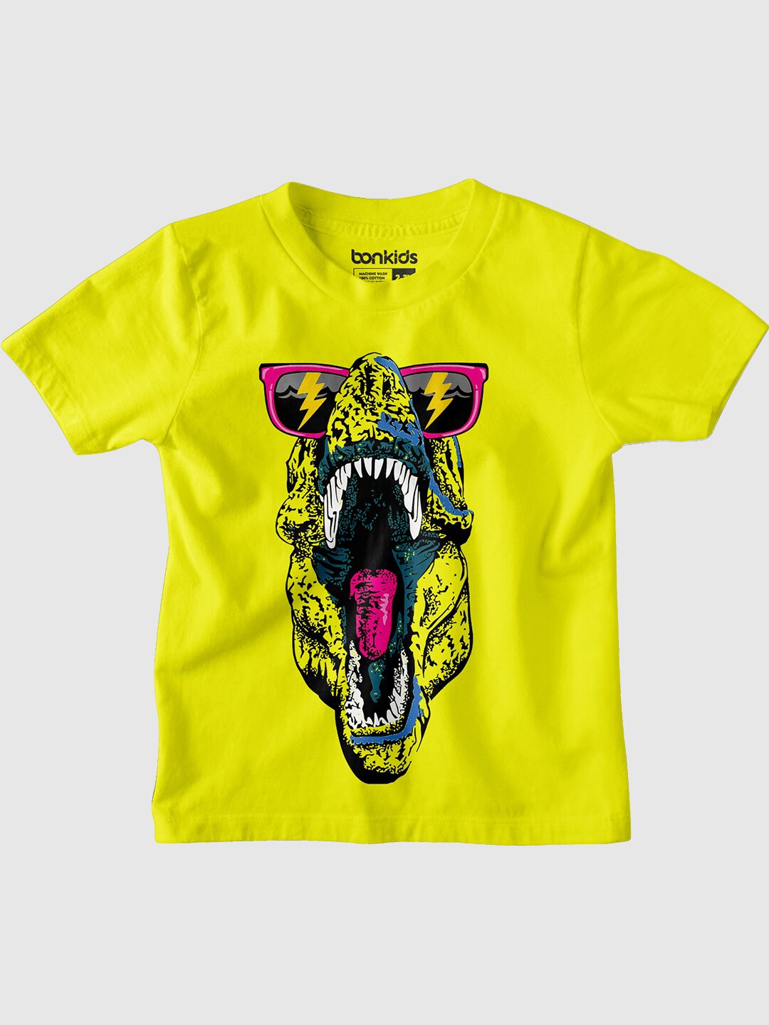 

BONKIDS Boys Dragon Graphic Printed Pure Cotton T-Shirt, Yellow