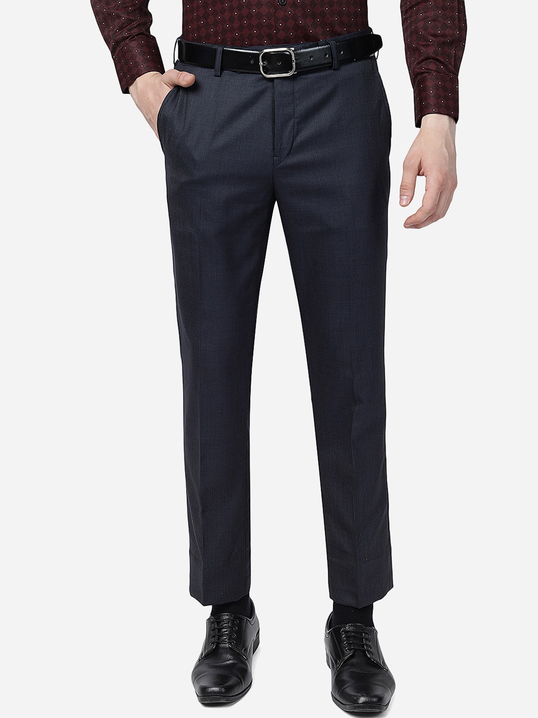 

METAL Men Slim Fit Mid Rise Formal Trousers, Navy blue