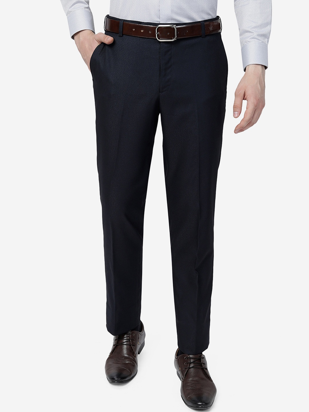 

METAL Men Slim Fit Mid-Rise Formal Trousers, Blue