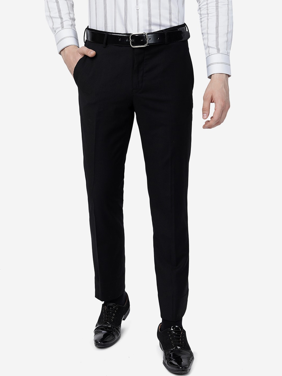 

METAL Men Slim Fit Mid-Rise Formal Trousers, Black