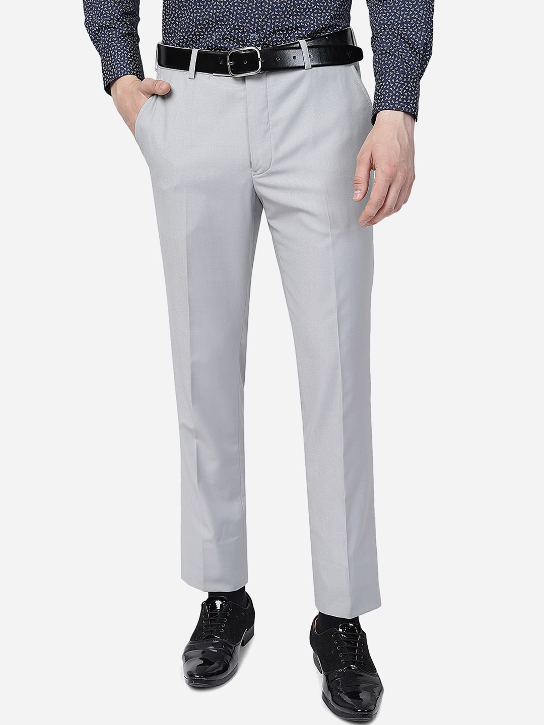 

METAL Men Slim Fit Mid-Rise Formal Trousers, Grey