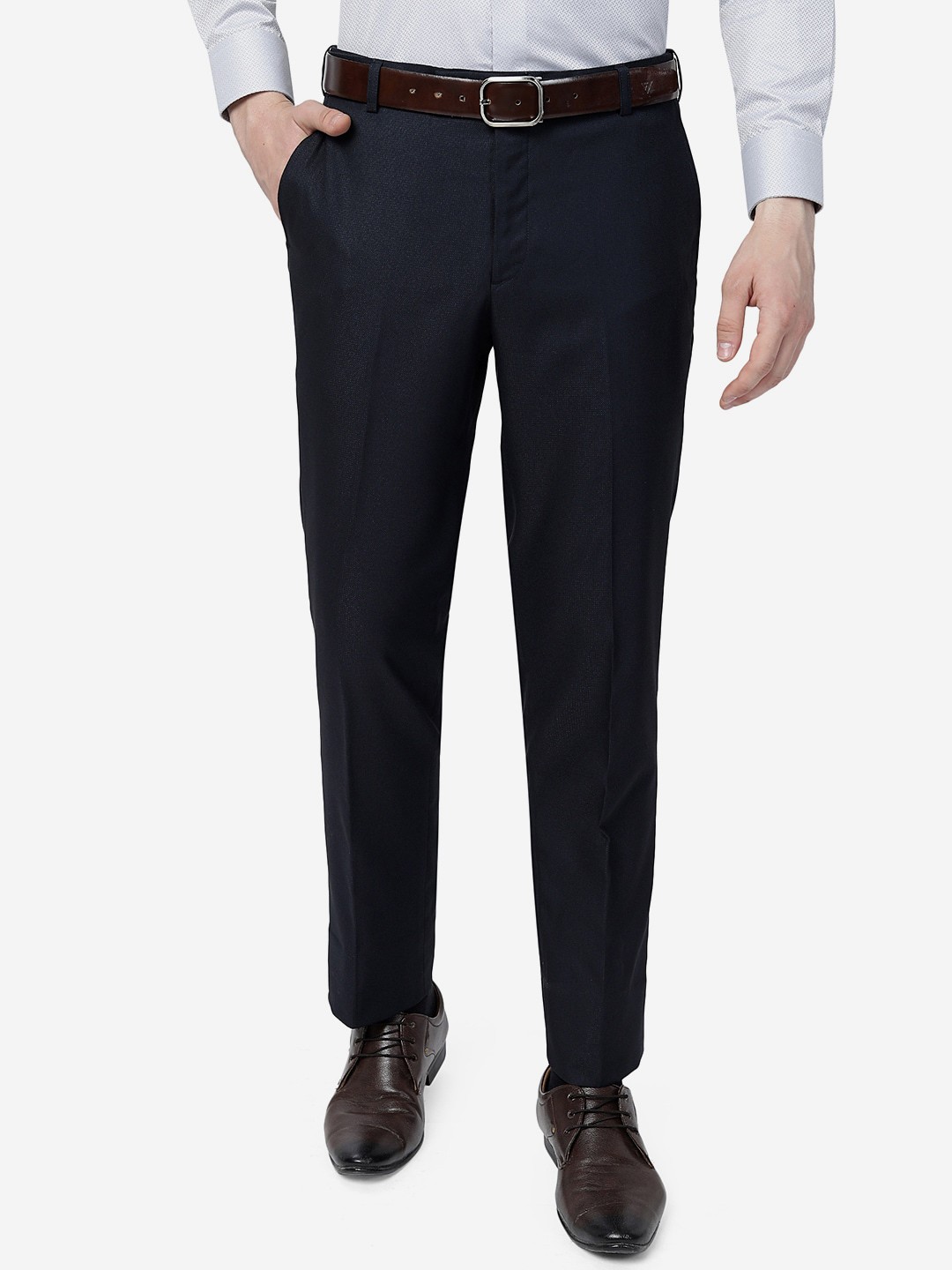 

METAL Men Slim Fit Mid-Rise Formal Trousers, Navy blue