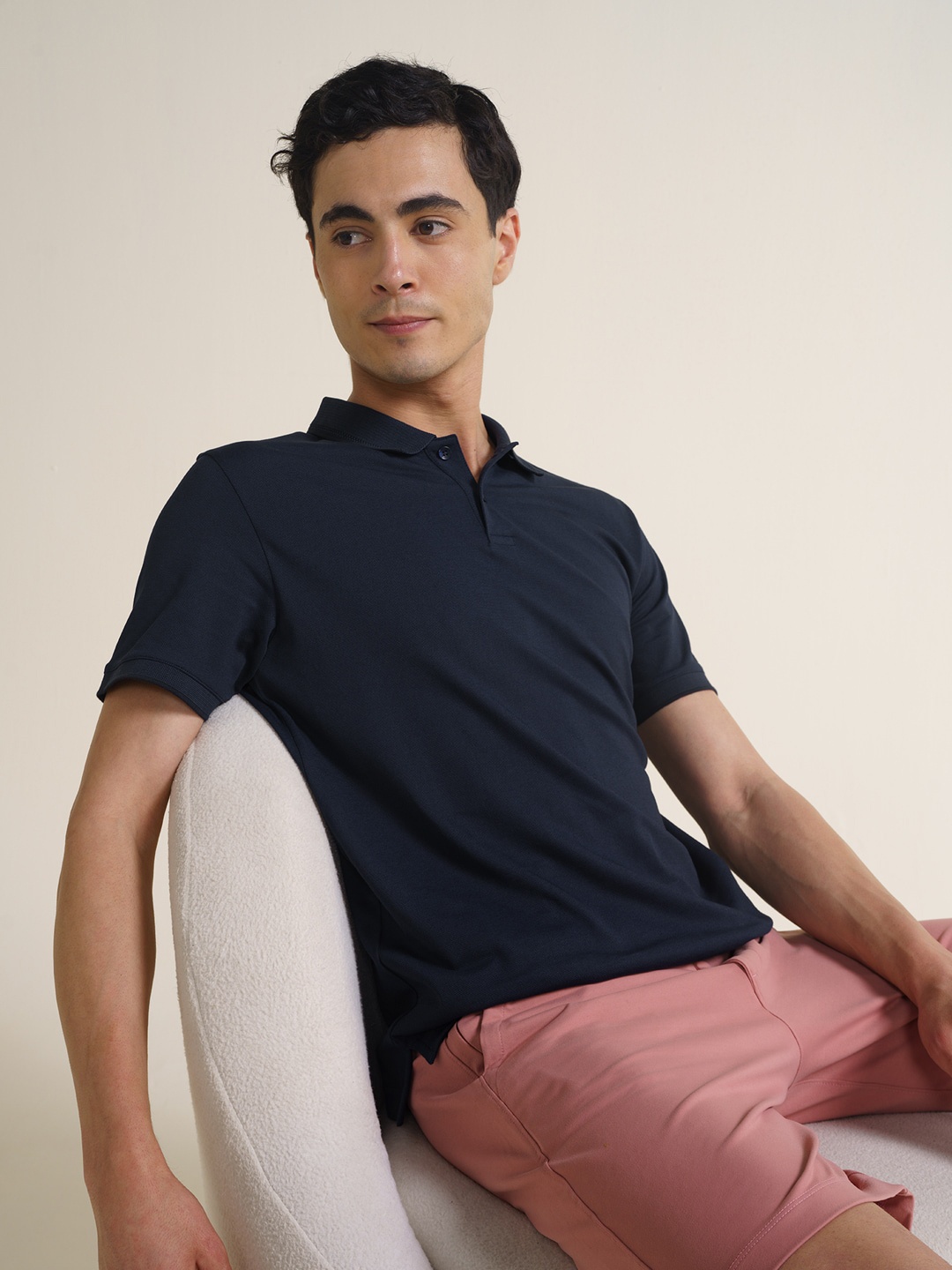 

DAMENSCH Solid Thermoregulating Regular Fit 2-Button Polo T-shirt, Navy blue