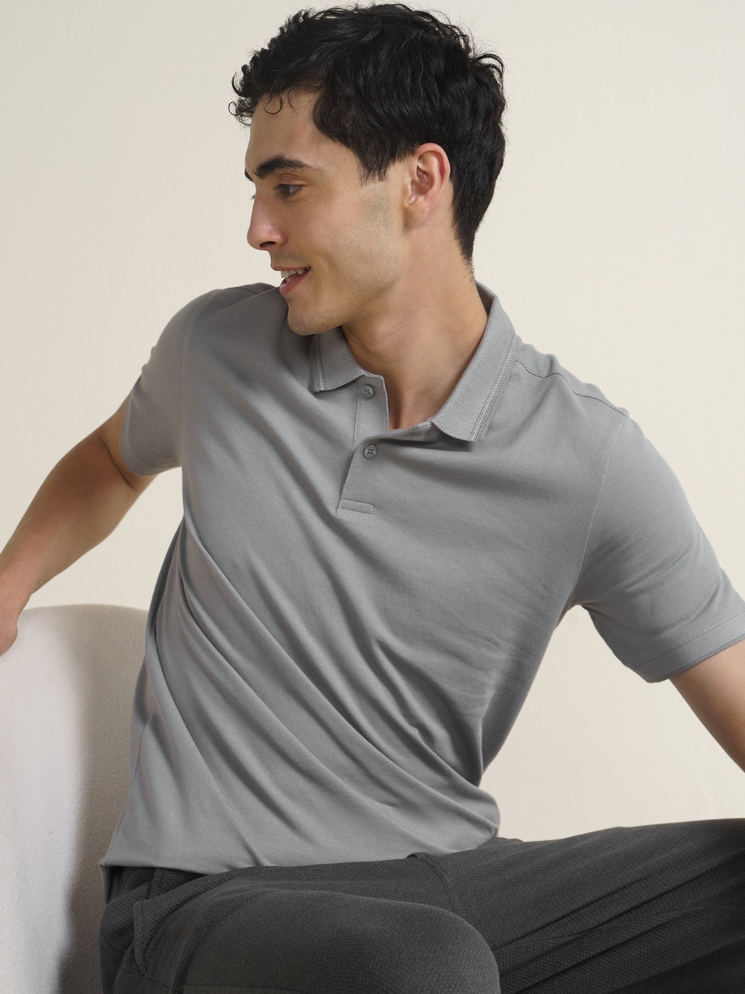

DAMENSCH Thermoregulating Polo Collar Thermo Control T-Shirt, Grey