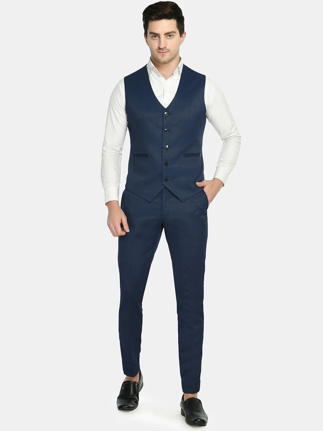 

TrulyFeb Men Self-Design Single-Breasted Slim-Fit Two-Piece Suit, Blue