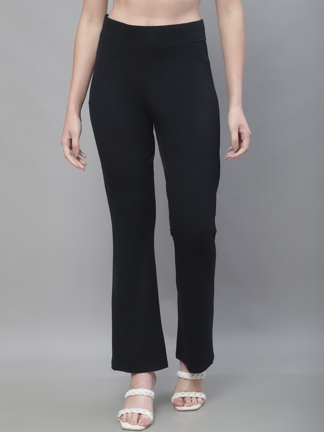 

Kanvin Women Mid-Rise Flared Bootcut Trousers, Black