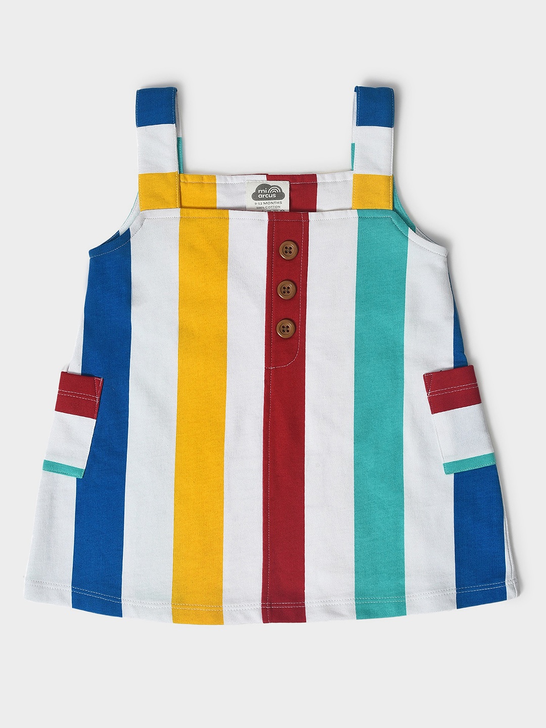 

MiArcus Girls Striped Shoulder Strap Cotton A-Line Dress, Blue