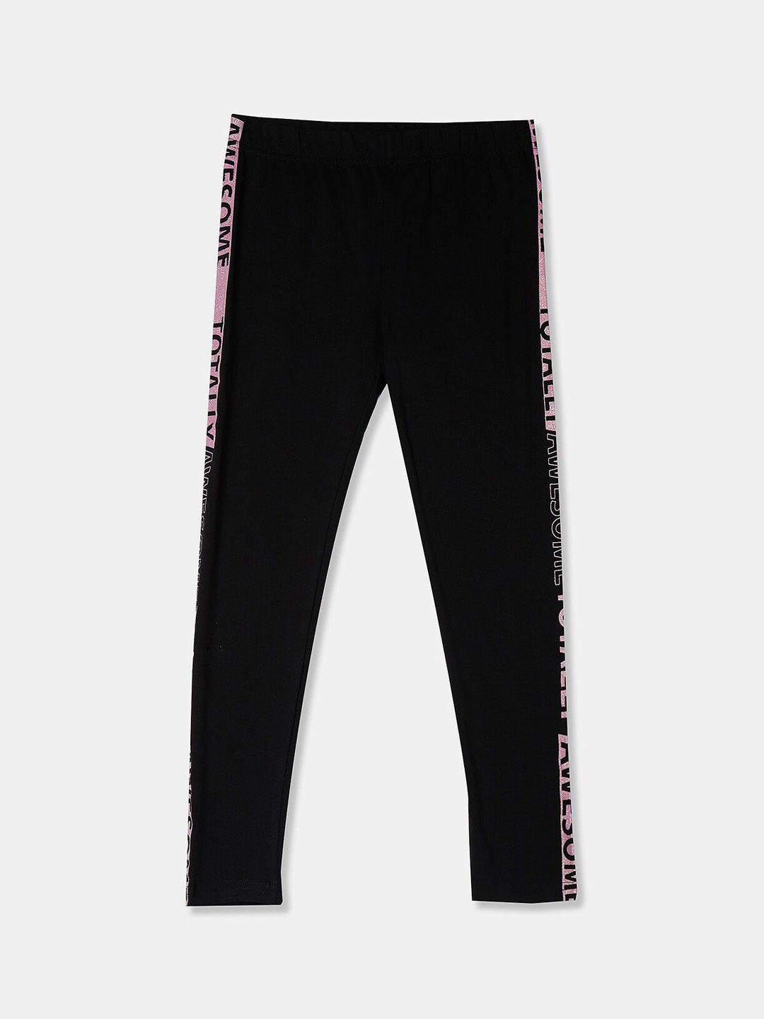

V-Mart Girls Printed Ankle Length Cotton Leggings, Black