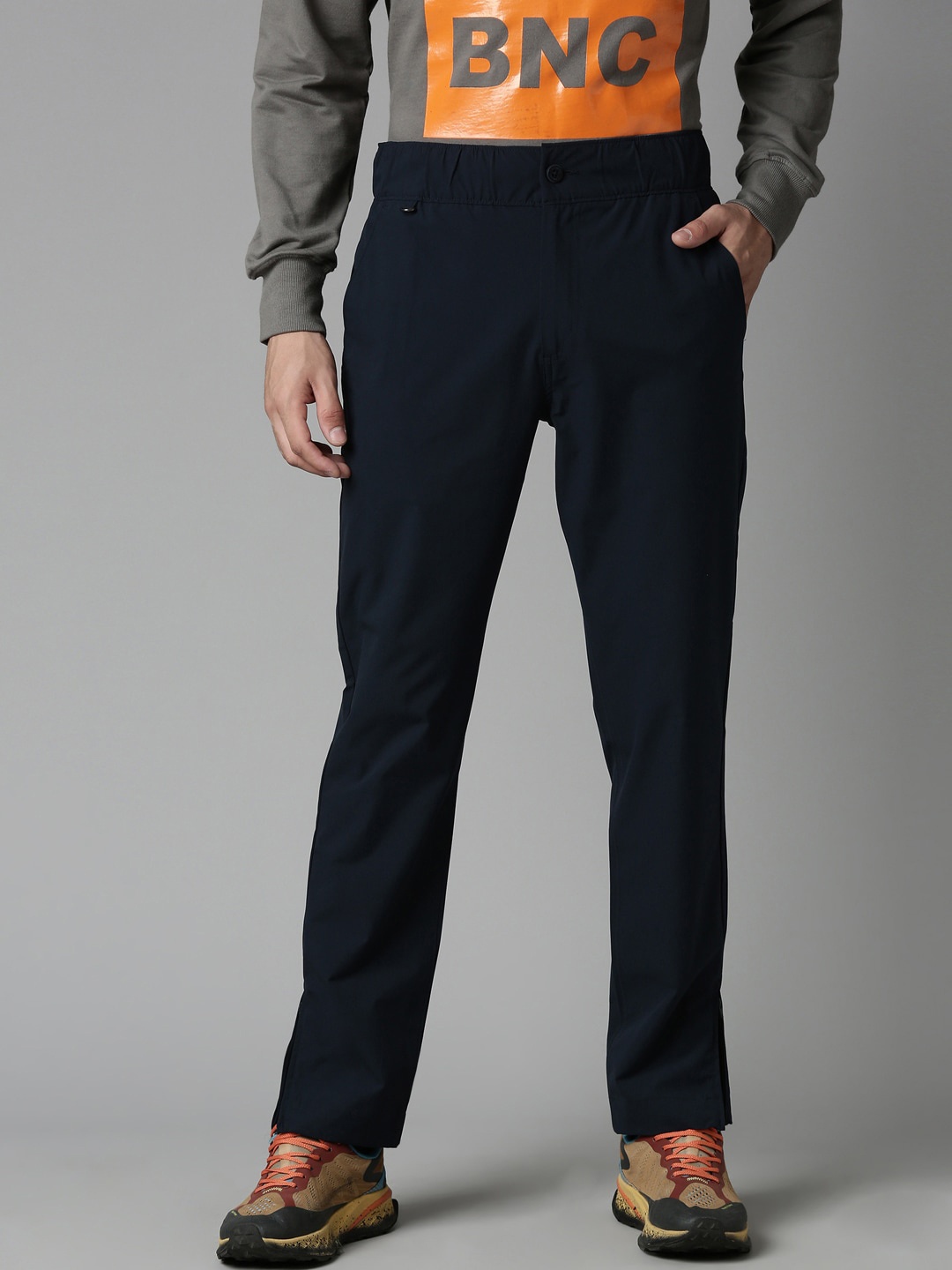 

Breakbounce Men Slim Fit Mid-Rise Trousers, Navy blue