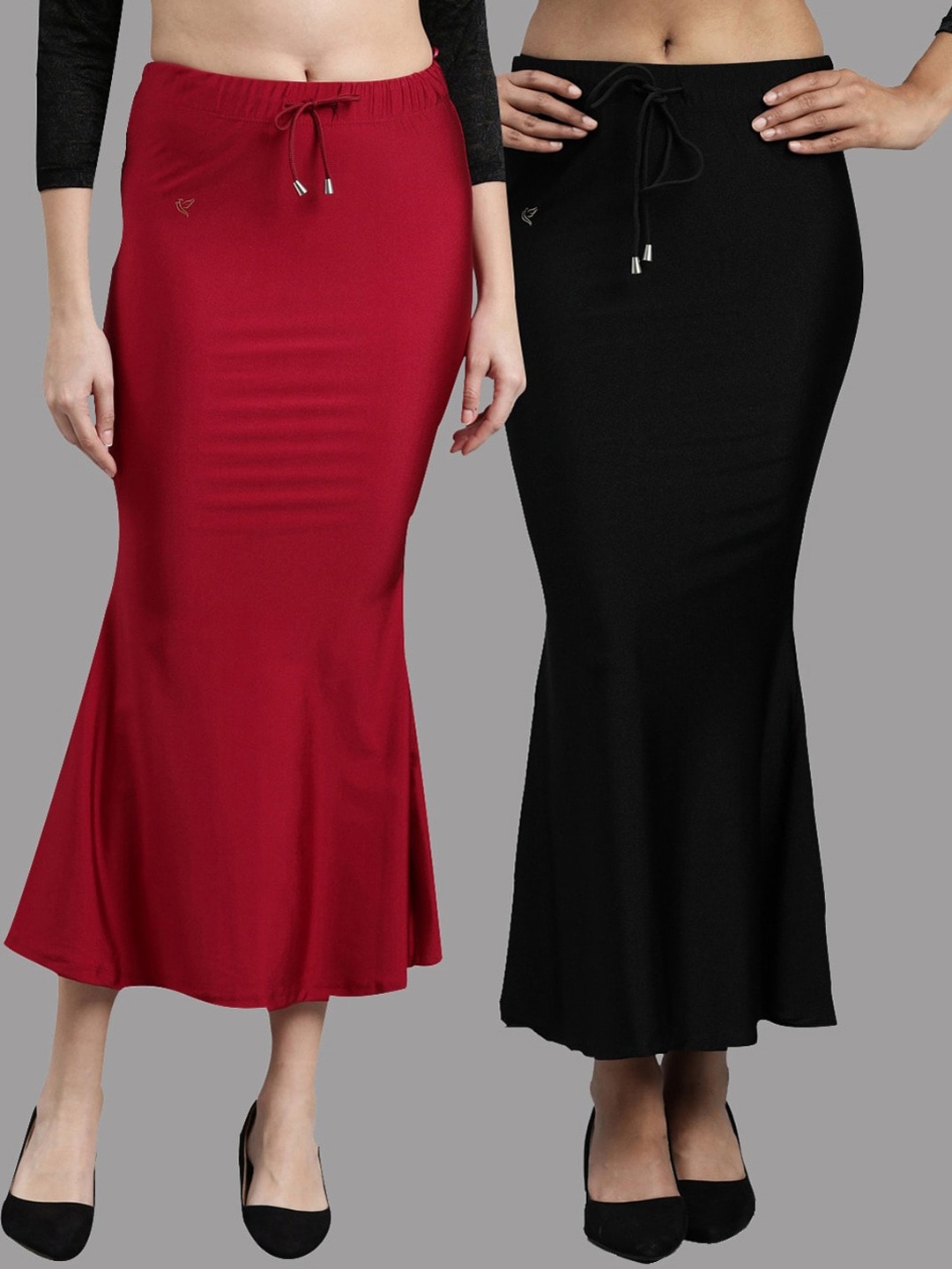 

TWIN BIRDS Women Pack of 2 Mermaid-Fit High rise Stretchable Shimmer Saree Shape Wear, Black
