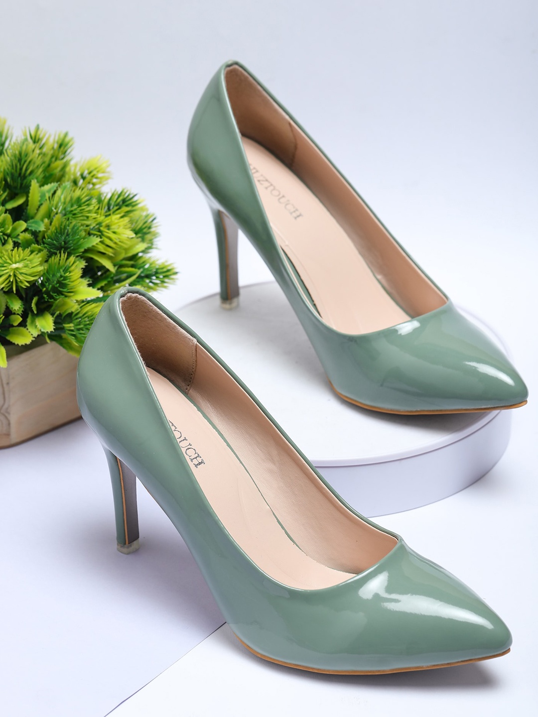 

SHUZ TOUCH Pointed Toe Slim Heels Pumps, Green