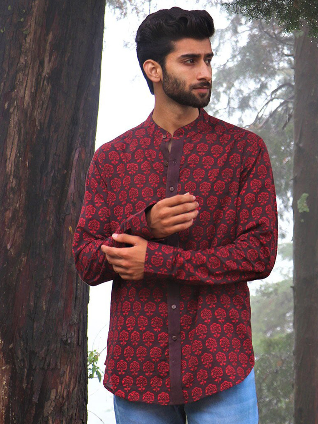 

Chidiyaa Ethnic Motifs Printed Cotton Casual Shirt, Red