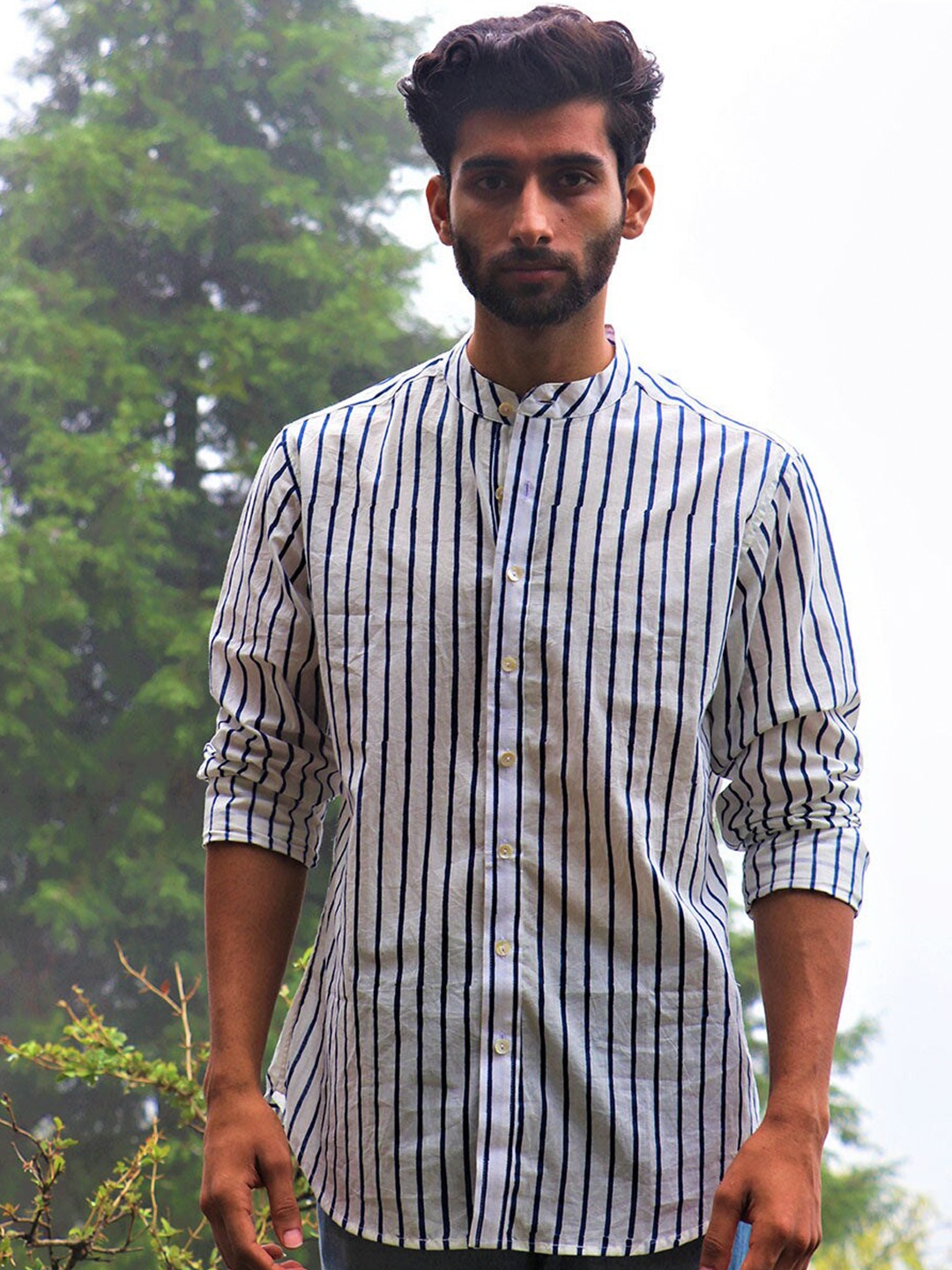 

Chidiyaa Standard Vertical Stripes Striped Cotton Casual Shirt, White