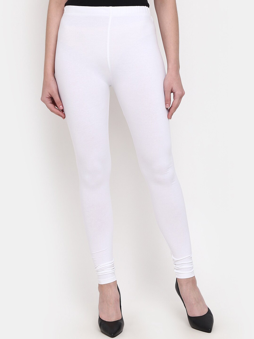 

V-Mart High-Rise Churidar Length Cotton Lycra Leggings, White