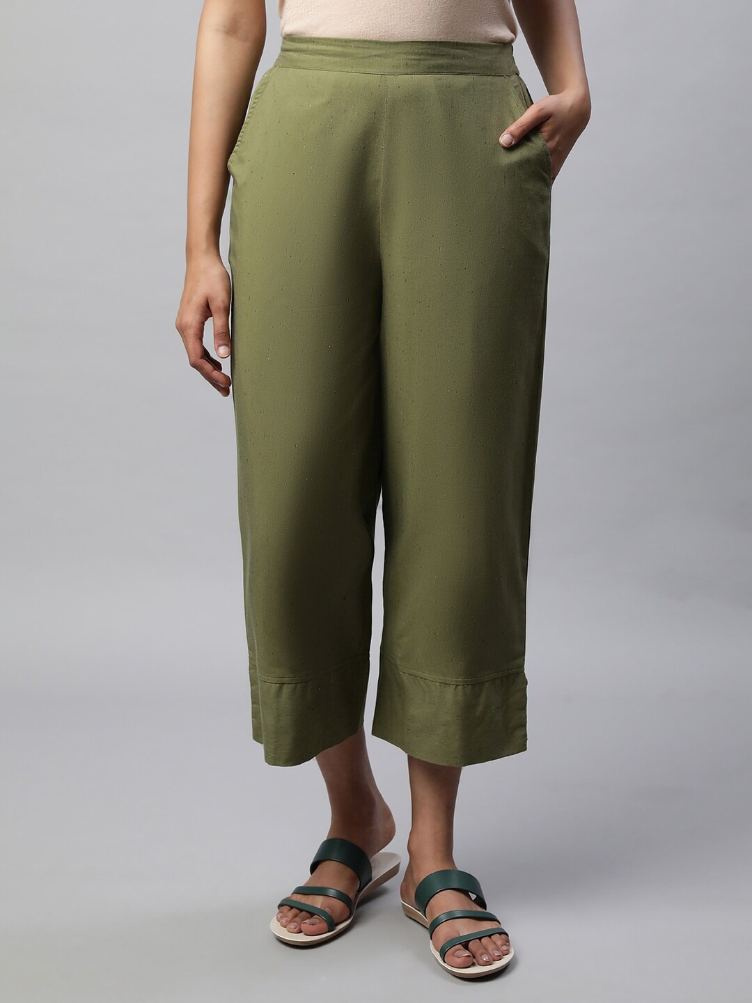 

elleven Women Wide Leg Cropped Slip-On Palazzo, Olive