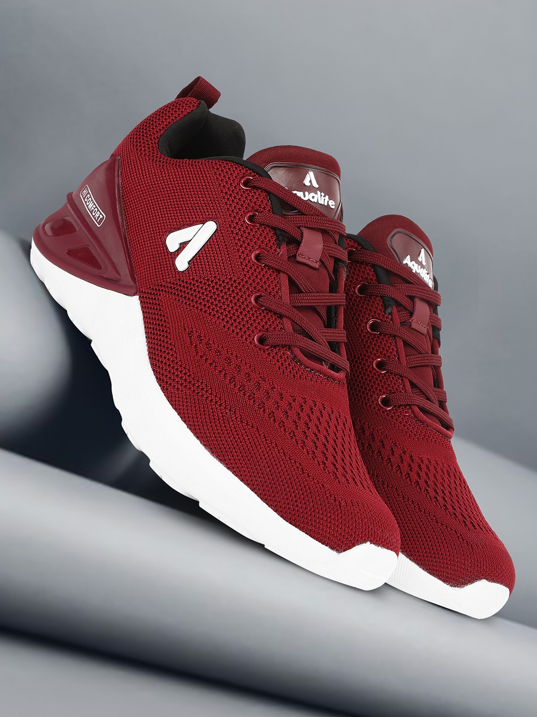 

Aqualite Men Elastic Fit Technology Non-Marking Running Sports Shoes, Maroon