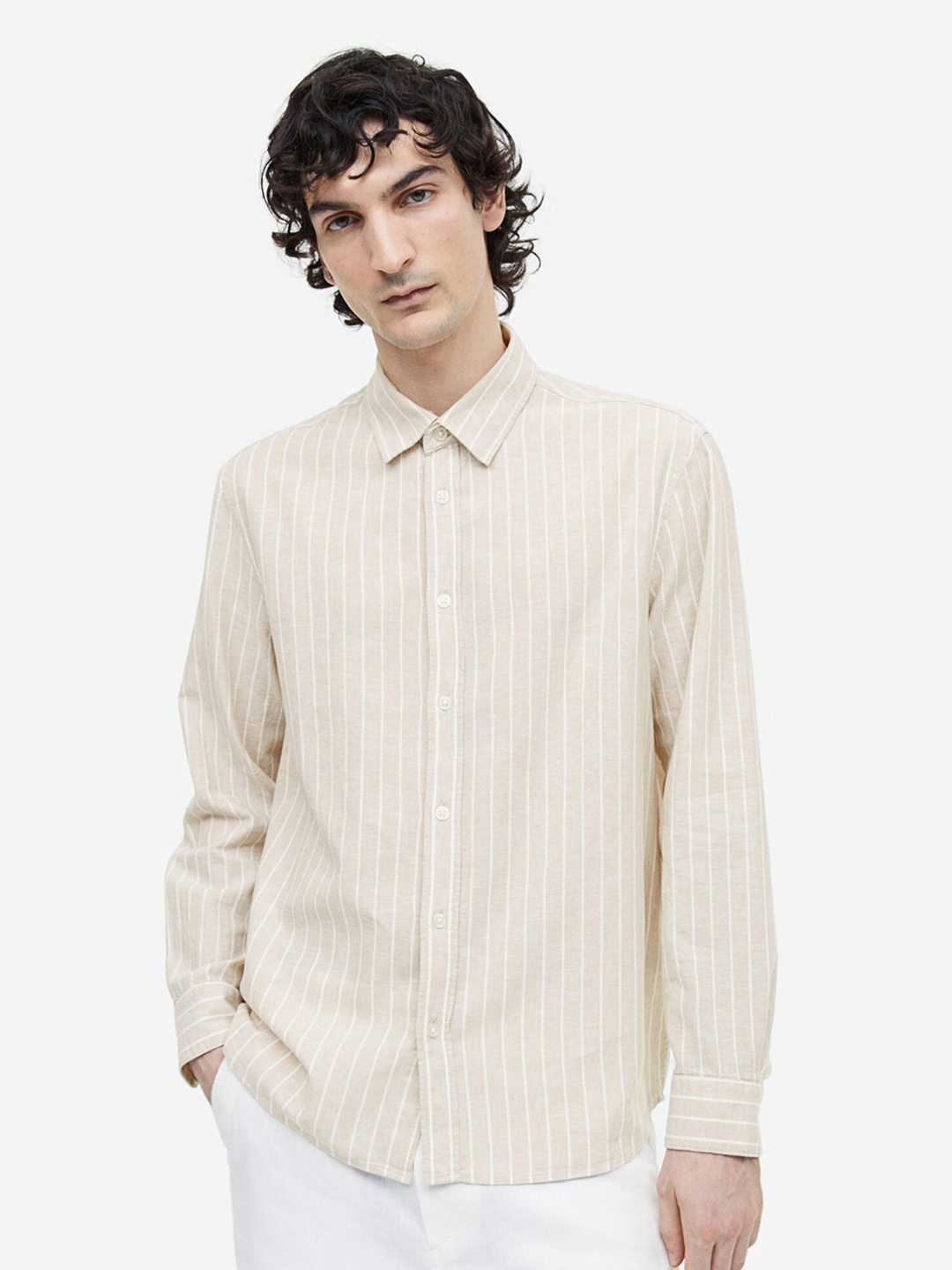 

H&M Regular Fit Linen-Blend Shirt, Beige