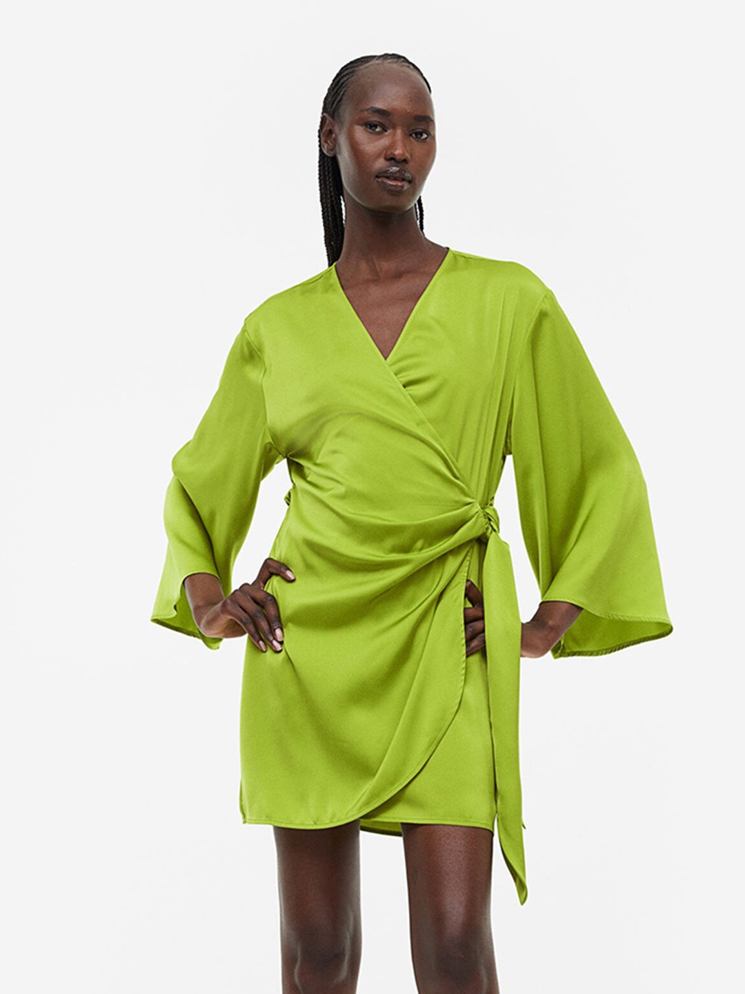 

H&M Satin Wrap Dress, Green