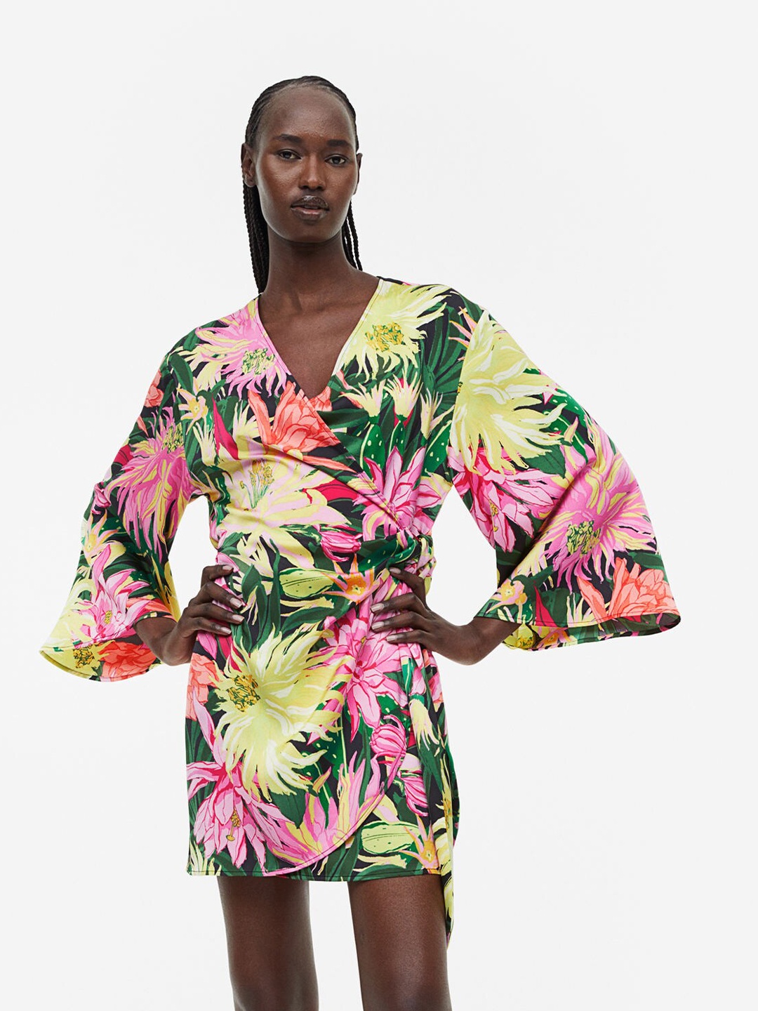 

H&M Satin Wrap Dress, Green