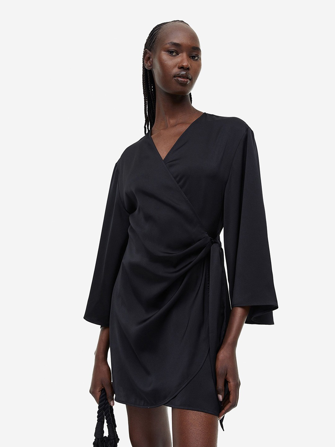 

H&M Satin Wrap Dress, Black