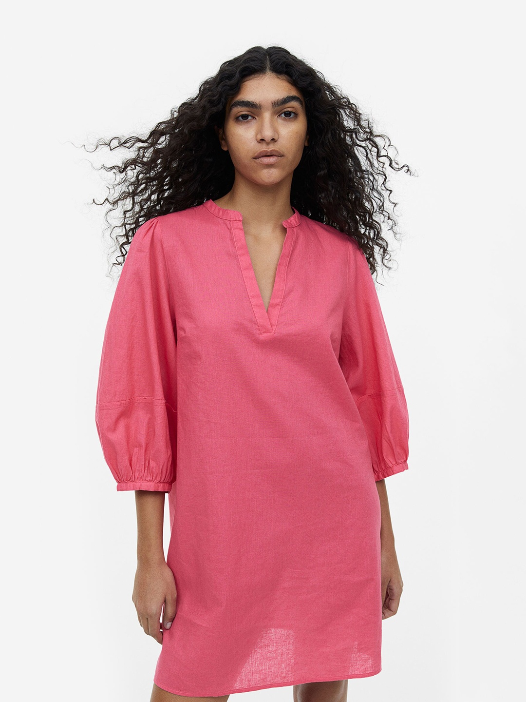 

H&M Linen-Blend Tunic Dress, Pink