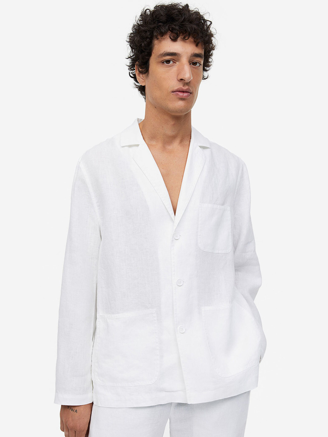 

H&M Men Regular Fit Unconstructed Linen Jacket, White