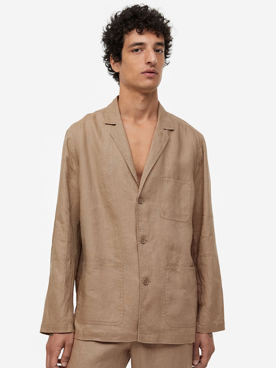 

H&M Men Regular-Fit Unconstructed Linen Jacket, Beige