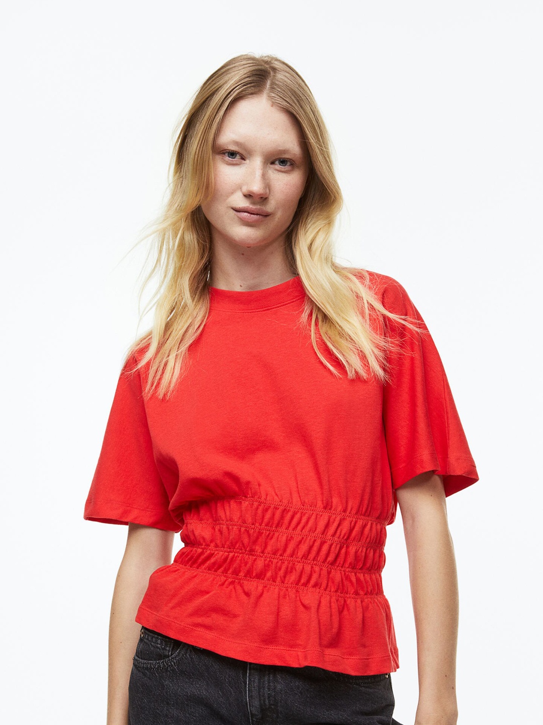 

H&M Smocked-Waist Top, Red