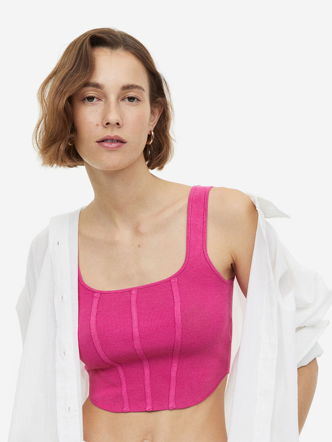 

H&M Fine-Knit Corset Top, Pink