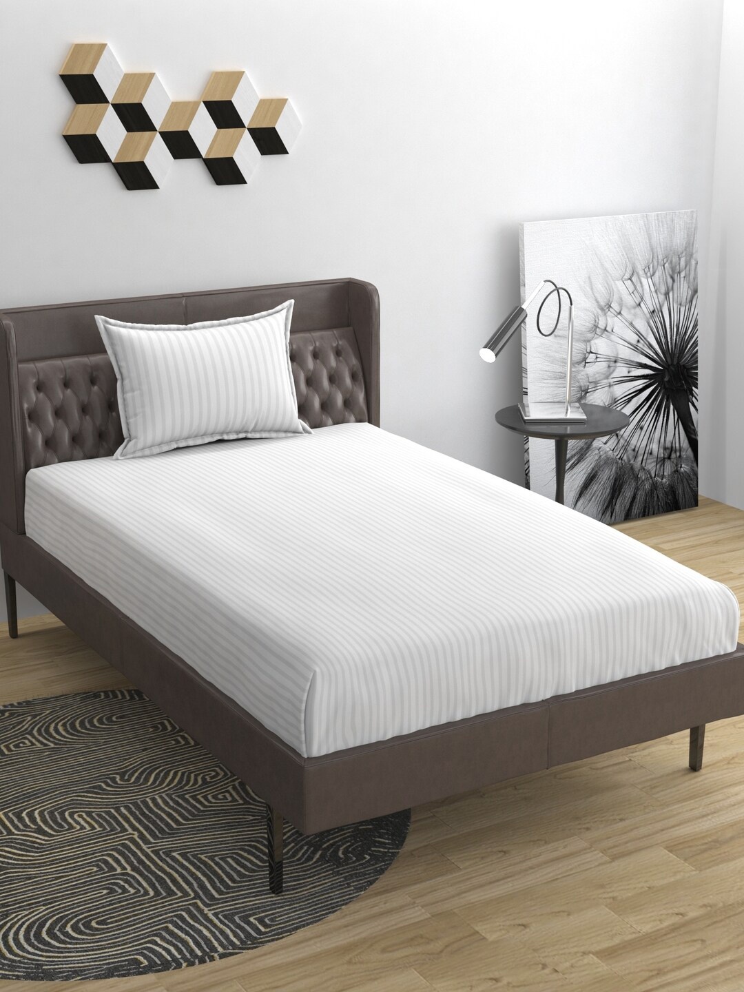 

BELVOSTUM White Striped 220 TC Single Bedsheet & Pillow Cover