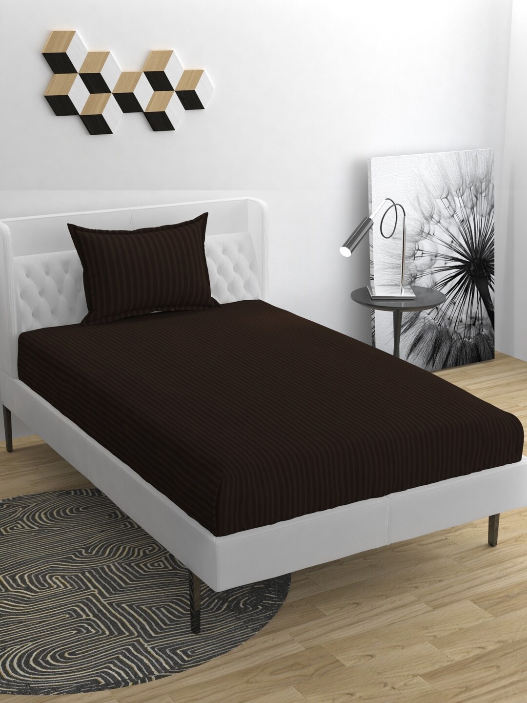 

BELVOSTUM Coffee Brown Striped 220 TC Single Bedsheet & Pillow Cover