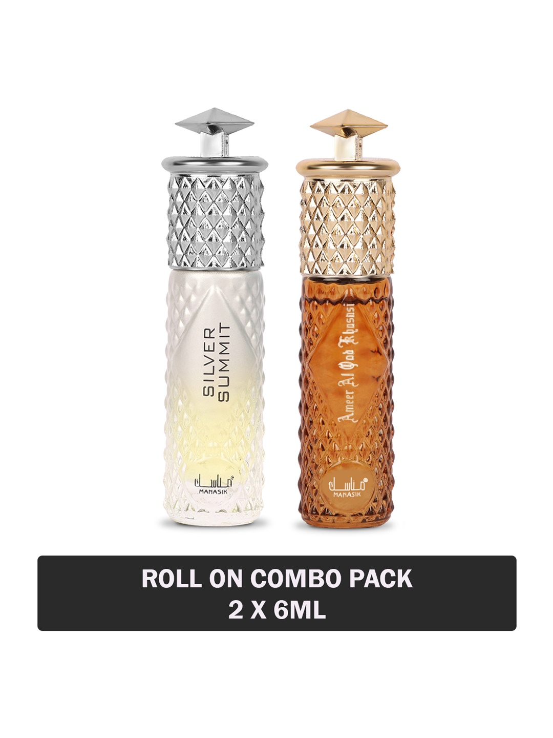 

MANASIK Men Set Of 2 Roll-On Attars 6ml Each - Silver Summit & Ameer Al Oud Khusnsi, White