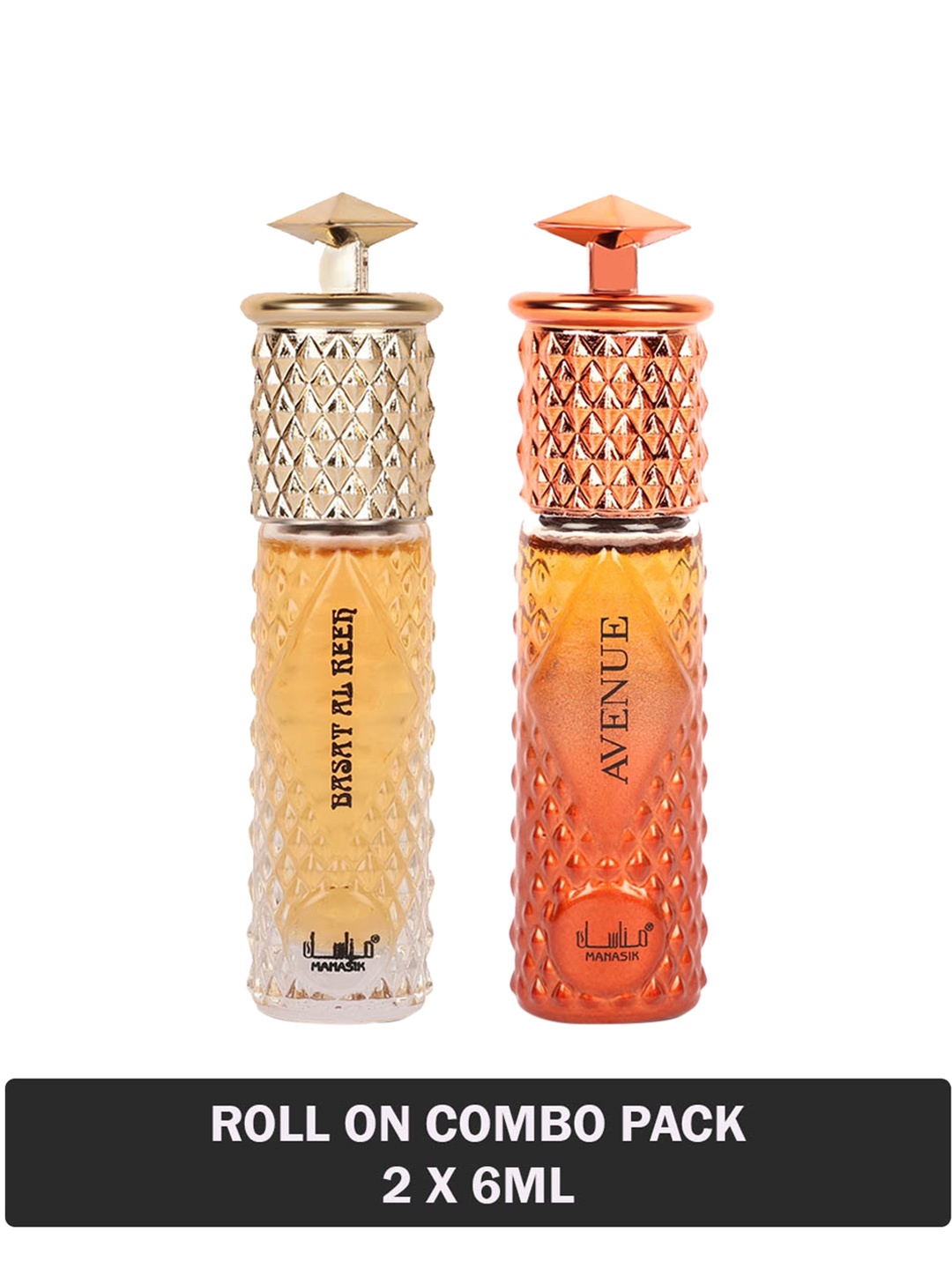 

MANASIK Set Of 2 Long Lasting Attars - 6 ml Each - Basat Al Reeh & Avenue, Orange
